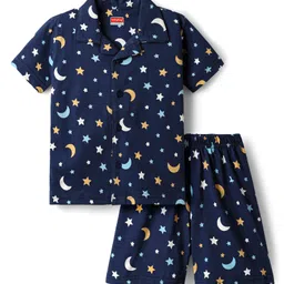 Babyhug Cotton Knit Half Sleeves Co-ords Short Nightsuit with Star & Moon Print - Navy Blue-picture-11
