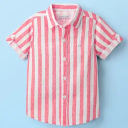 Jash Kids Cotton Woven Half Sleeves Striped Shirt - Dark Pink & White-picture-17