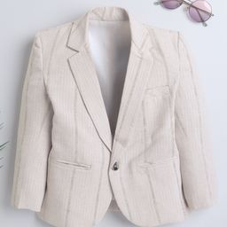 Ministitch Linen Full Sleeves Striped Blazer - Cream-picture-21
