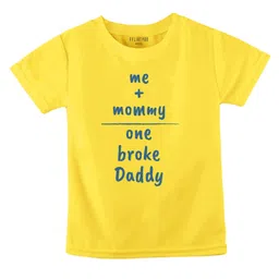 FFlirtygo Cotton Fathers Day Theme Half Sleeves Me Mommy One Broke Daddy Text Printed Tee - Yellow-image-20