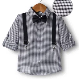 Mark & Mia Woven Full Sleeves Checks Party Shirt With Bow & Suspender - Black & White-picture-10