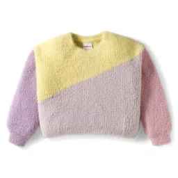 Babyhug Knit Full SLeeves Pullover Sweater with Color Block Design - Lilac-picture-32