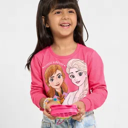 Pantaloons Junior Cotton Knit Disney Frozen Featuring Full Sleeves Elsa & Anna Printed Tee - Pink-picture-11