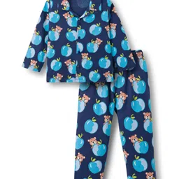 Babyhug Cotton Knit Full Sleeves Co-ords Night Suit With Animal Print - Navy Blue-picture-20