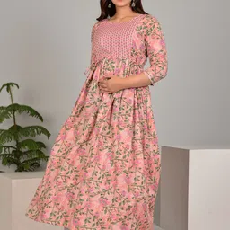 Tulsiram Floral Printed Cotton Fit & Flare Maternity Ethnic Dress-image-2