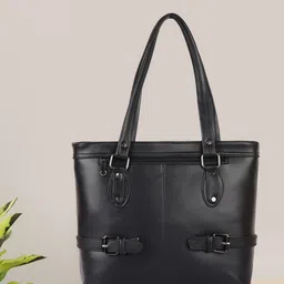 QNS Women Solid Structured Leather Shoulder Bag-image-4