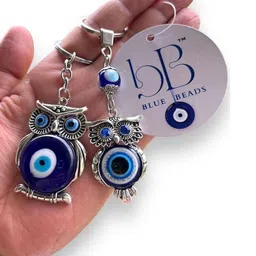 BLUE BEADS Evil Eye Owl Keychain-image-1