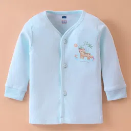 Simply Interlock Knit Full Sleeves Night Suit With Animals Print - Sky Blue image 2