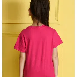 NUSYL Cotton Blend Half Sleeves Hello Sun Shine Text Printed Tee - Hot Pink image 3