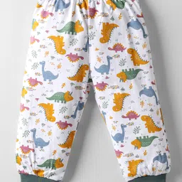 OHMS Single Jersey Knit Full Length Lounge Pants with Stripes & Dino Print Pack of 3 - Red White & Olive Green image 2