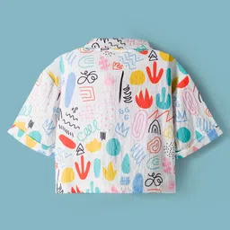 Under Fourteen Only Half Sleeves Abstract Printed Shirt Style Crop Top - White image 2