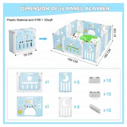 Metreno 18 Panel Playpen Play Yard for Babies Upto 5 Years Baby Playpens With Play Mat, Gate and Balls Kids Activity Playards, Blue image 2
