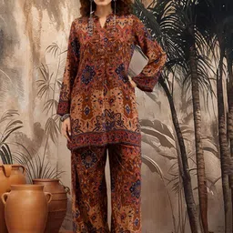 Sangria Ethnic Motifs Printed Straight Kurta with Palazzos-image-52