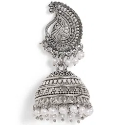 Priyaasi Silver-Plated Artificial Beads Studded Dome Shaped Jhumkas image 2