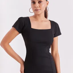 BerryBird Puff Sleeve Bodycon Mini Dress-image-8
