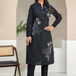 all about you Women Floral Embroidered Regular Thread Work Pure Cotton Kurta with Trousers-picture-36