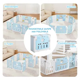 Metreno 18 Panel Playpen Play Yard for Babies Upto 5 Years Baby Playpens With Play Mat, Gate and Balls Kids Activity Playards, Blue image 3