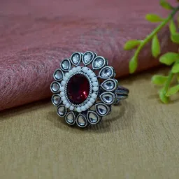 SALONI FASHION JEWELLERY Women Silver Plated Kundan Stone Adjustable Finger Ring-picture-32