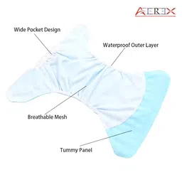 AEREX Reusable Baby 1 Cloth Diapers For 6 Months to 3 Years With 1 Black Insert Pad Leak Proof Washable Diapers For New Born Babies Adjustable Pocket Cloth Diaper Nappies (Light Blue) image 5