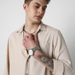 VASTRADO Men Classic Cutaway Collar Textured Slim Fit Casual Shirt-image-9