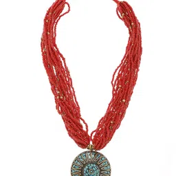 Bamboo Tree Jewels Gold-Toned & Red Statement Necklace image 2