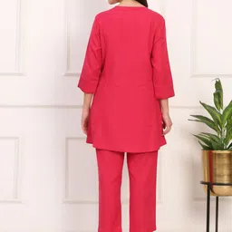 W Embroidered Round-Neck Tunic With Trousers Co-Ords image 2