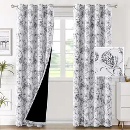 BFAM Black Set of 2 Floral Black Out Long Door Curtain-picture-12