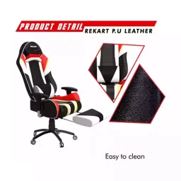 REKART Ergonomic Adjustable Revolving Office, Gaming Chair With Footrest (RGCF-13) Red, Black&White image 2