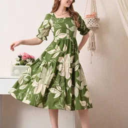 TRUVON FASHIONS Floral Print Puff Sleeve Fit & Flare Midi Dress image 2