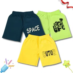 WORTON FASHION Kids Pack Of 3 Typography Printed Cotton Shorts-picture-18