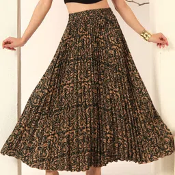 ZWERLON Floral-All Over Pattern Stretchable Waist-Designed Full-Length Pleated Skirt image 3