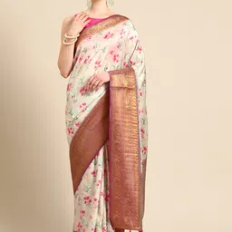 Silk Land Floral Printed Zari Banarasi Saree-image-32
