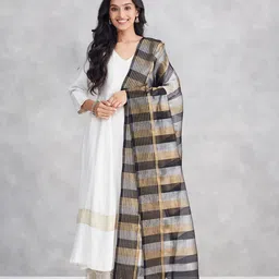 Fabindia Striped Tasselled Border Cotton Silk Maheshwari Dupatta-picture-31