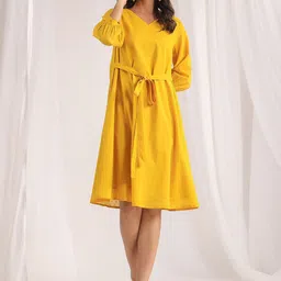 KALINI Women Self Design Cotton A-Line Knee Length Dress-picture-12