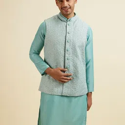 Manyavar Men Ethnic Motifs Embroidered Regular Thread Work Kurta and Pyjamas with Jacket image 1