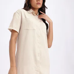 glitchez Patch Pockets Crinkled Mini Shirt Dress image 1