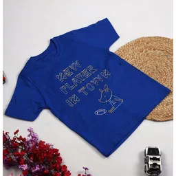 Shilpshakti Half Sleeves New Player In Town Text Embroidered Tee - Blue-picture-19