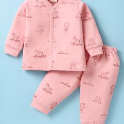 Zero Sinker Knit Full Sleeves Bunny Printed Night Suit - Pink-picture-15