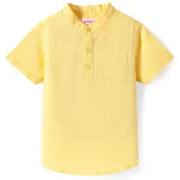 Babyhug Linen Woven Half Sleeves Solid Color Kurta Type Mandarin Collar Shirt - Yellow-picture-22