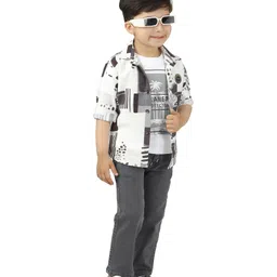 DOTSON Full Sleeves Abstract Printed Shirt & Trousers With Tee Set - Grey-picture-24