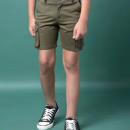 CRIMSOUNE CLUB Cotton Woven Solid Pocket Detailed Cargo Shorts - Olive Green-picture-25