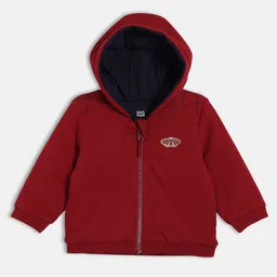 MINI KLUB Cotton Knit Full Sleeves Butterfly Patch Embroidered Hooded Jacket - Maroon-picture-32