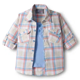 Dapper Dudes Full Sleeves Plaid Checked Shirt With Attached Tee - Sky Blue-picture-10