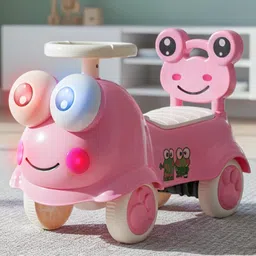 BAYBEE Kermit Ride on Cars for Kids | Indoor Baby Push Ride-ons with Glowing Lights & Safety Backrest | Portable Kids Car with Music & Toy Storage | Outdoor Rider Cars for Kids (Pink)-picture-21