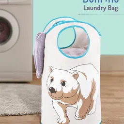 Bonfino Large Canvas Storage Bag Polar Bear Print - White & Brown image 2