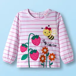Babyhug Single Jersey Knit Full Sleeves Top and Leggings Set with Stripes & Floral Print - Pink image 2