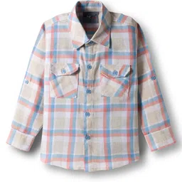 Dapper Dudes Full Sleeves Plaid Checked Shirt With Attached Tee - Sky Blue image 2