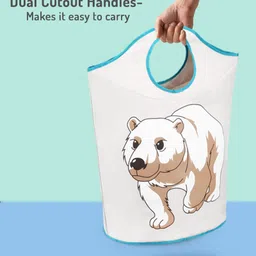 Bonfino Large Canvas Storage Bag Polar Bear Print - White & Brown image 3