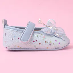 Babyoye Velcro Closure Booties with Butterfly Applique & Glitter Detailing - Blue image 4