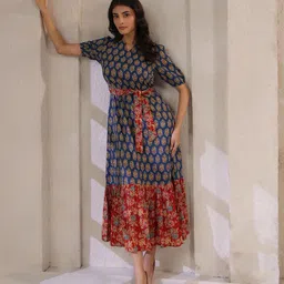 KALAMIR Floral Print Puff Sleeve A-Line Midi Dress image 3
